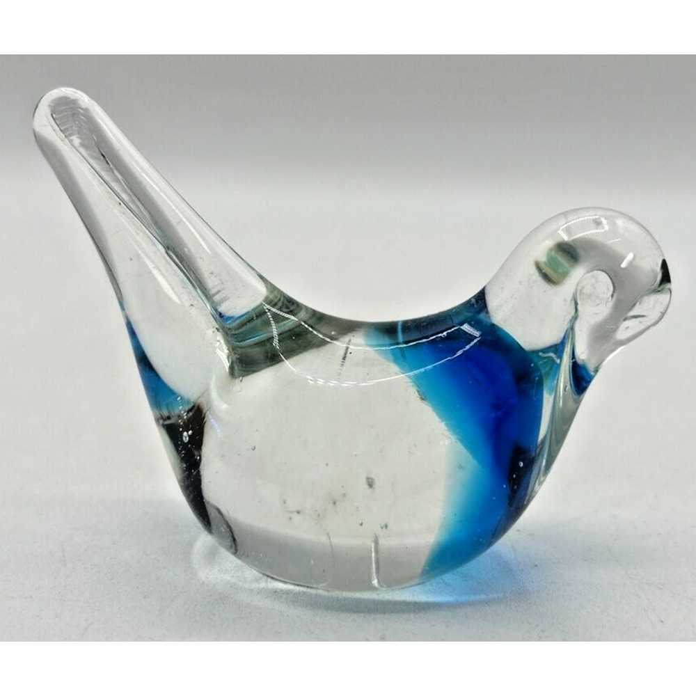 Vintage Murano Art Glass Clear and Blue Bird Paperweight PB101/3